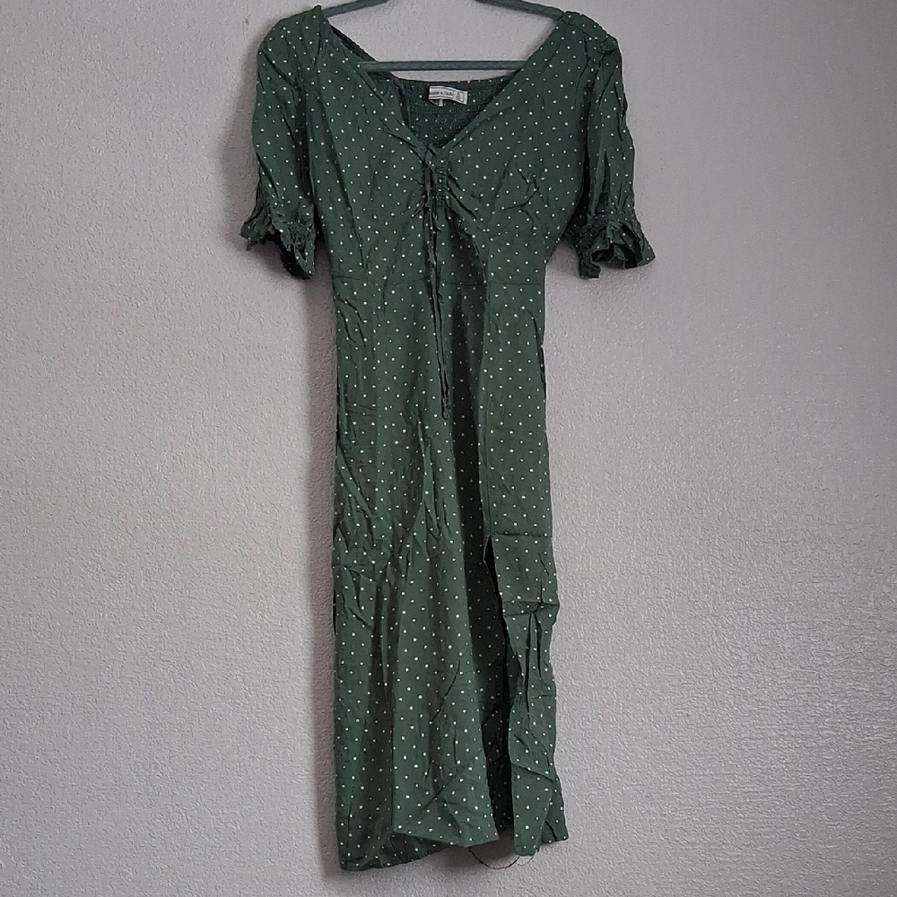 Abercrombie & Fitch Olive Polka Dot Midi Dress